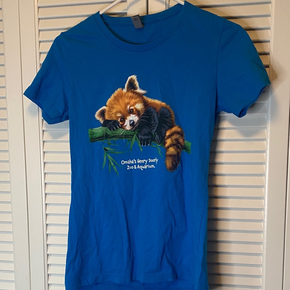Omaha Zoo Blue Kids Shirt with Red Panda design Medium